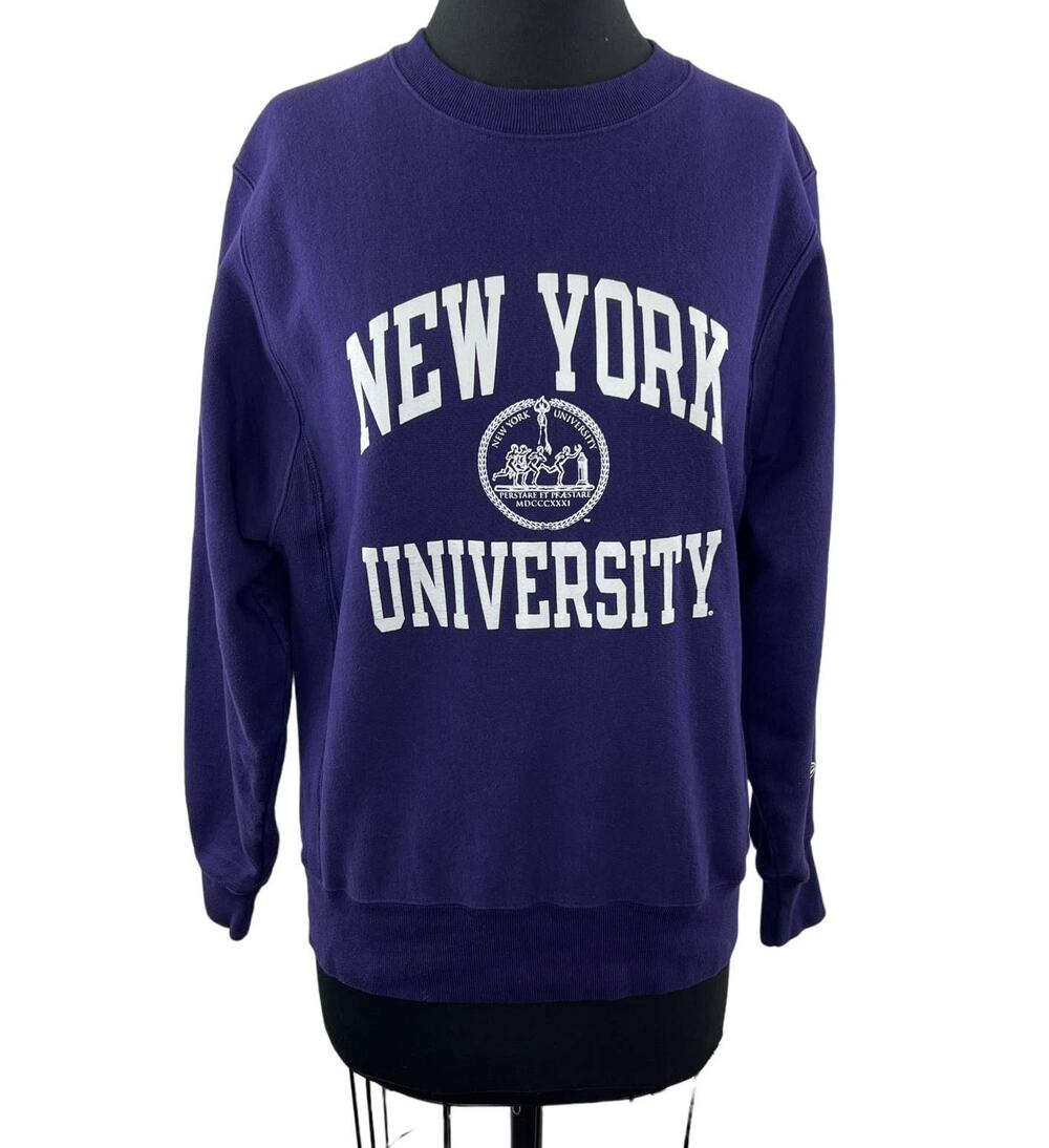 NYU New York University Champion Purple Crewneck Cotton Blend Sweatshirt Size S